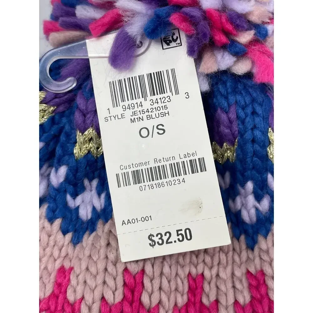 NEW Jenni Multicolor Fair Isle Chunky Knit Pompom Winter Bonnet Beanie Hat OS